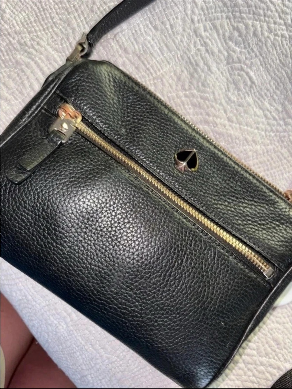 kate spade Black Pebbled Leather Crossbody Wristlet with Gold Hardware
